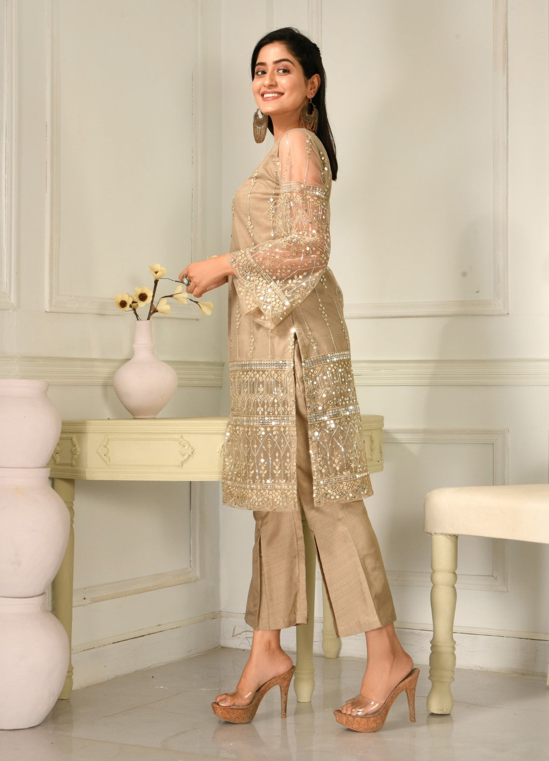 HAYA STUDIO D NO 1012 GEORGETTE LONG KURTI WITH BOTTOM PAKISTANI COLLECTION  - textiledeal.in