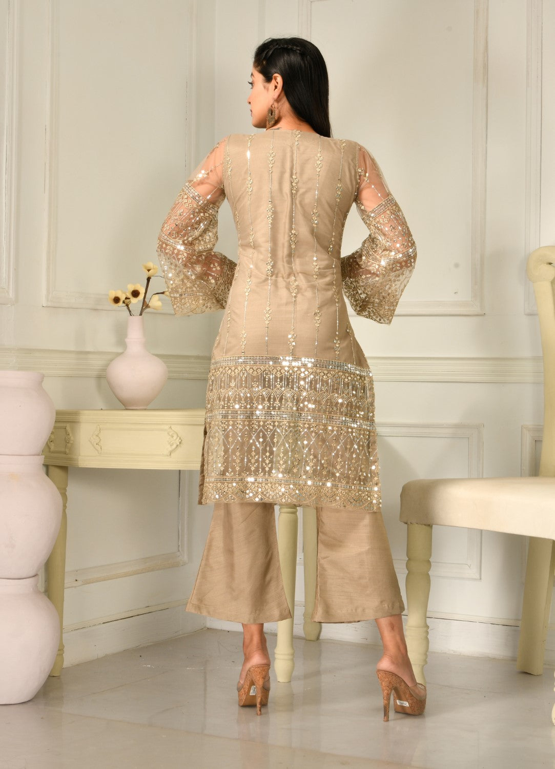 Georgette Thread Embroidery Pakistani Style Kurti Set – ThreadLooms
