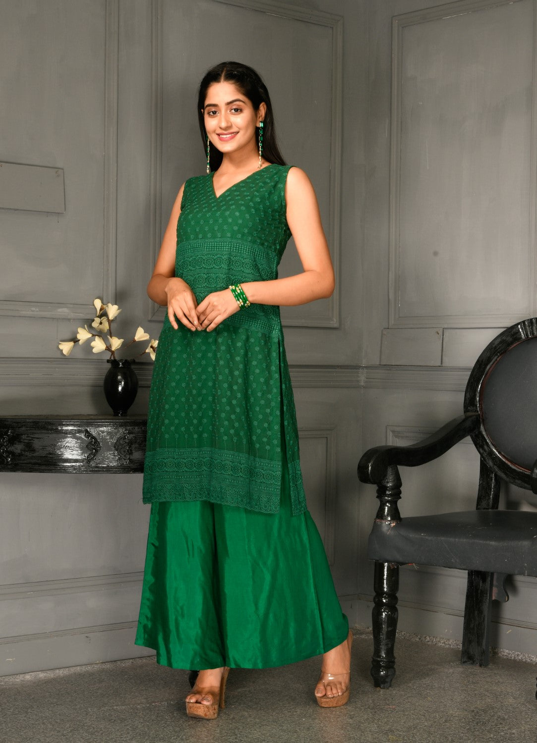 Women Kurta Palazzos Set in Green and Stole Designer Dress Ethnic Wear  Indian Kurti Set Bollywood Designer Dress Kurta Pant Set Kurti - Etsy